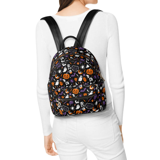 Everything Spooky 2022 Black, White, Orange, Purple Faux Leather Mini Backpack Purse
