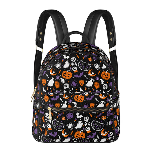 Everything Spooky 2022 Black, White, Orange, Purple Faux Leather Mini Backpack Purse