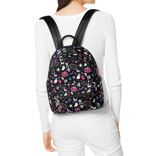 Everything Spooky 2022 Black, White, Pink, Purple, Turquoise Faux Leather Mini Backpack Purse