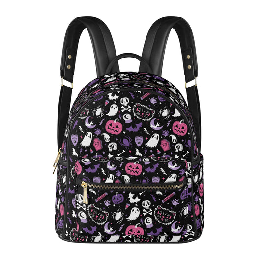 Everything Spooky 2022 Black, White, Pink, Purple Faux Leather Mini Backpack Purse