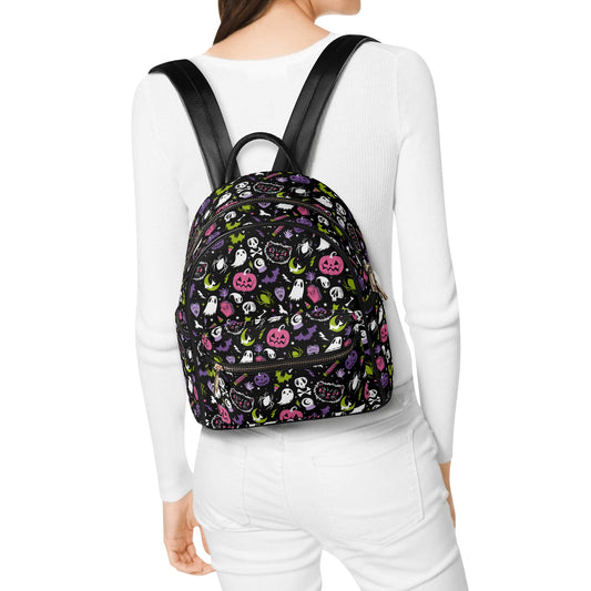 Everything Spooky 2022 Black, White, Pink, Purple, Chartreuse Faux Leather Mini Backpack Purse
