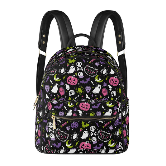 Everything Spooky 2022 Black, White, Pink, Purple, Chartreuse Faux Leather Mini Backpack Purse