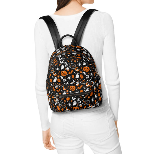 Everything Spooky 2022 Black, White, Orange Faux Leather Mini Backpack Purse