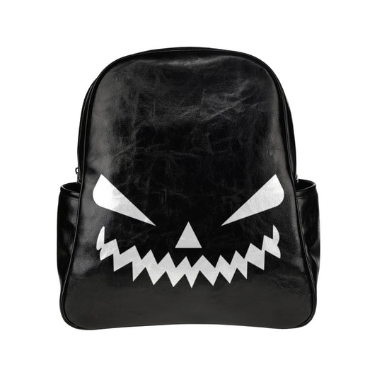 Jack-O-Lantern Face Black and White Faux Leather Backpack Bag