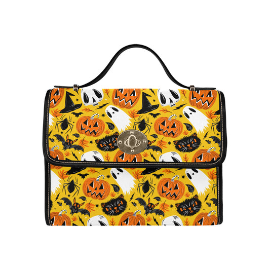 All Hallows Eve 2022 Yellow Multi Goth Spooky Halloween Satchel Purse