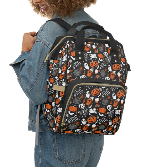 Everything Halloween 2022 Black, White, Orange, Diaper Backpack Bag