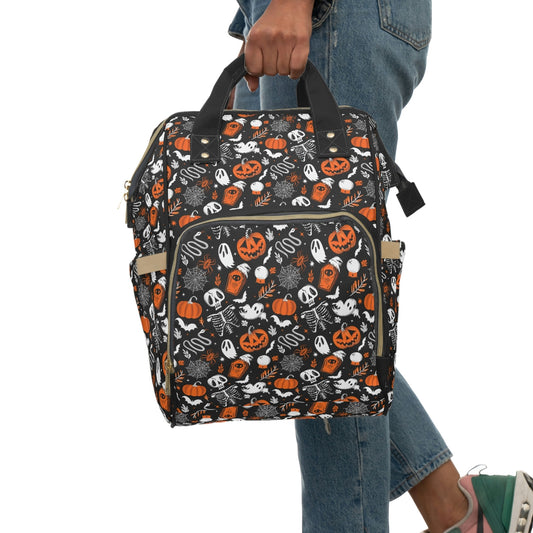 Everything Halloween 2022 Black, White, Orange, Diaper Backpack Bag