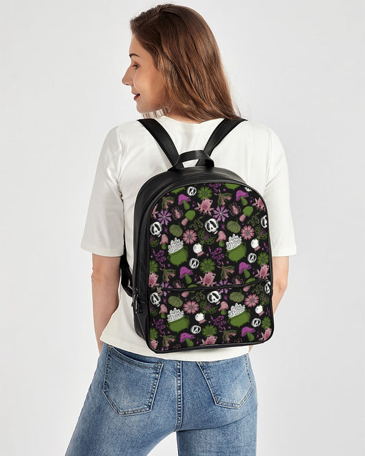 Night Magick Green Magenta Blush Faux Leather Backpack