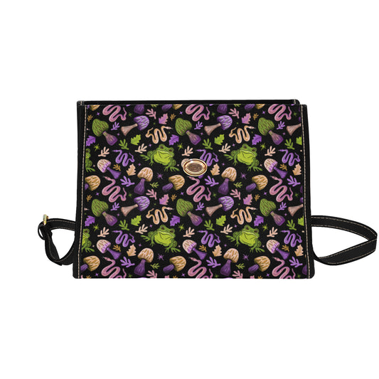 Toad Magic Green Mauve Plum Nylon Canvas Satchel Purse