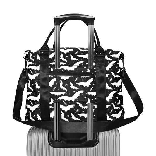 Bats and Stars Black and White Large Travel Duffel Bag