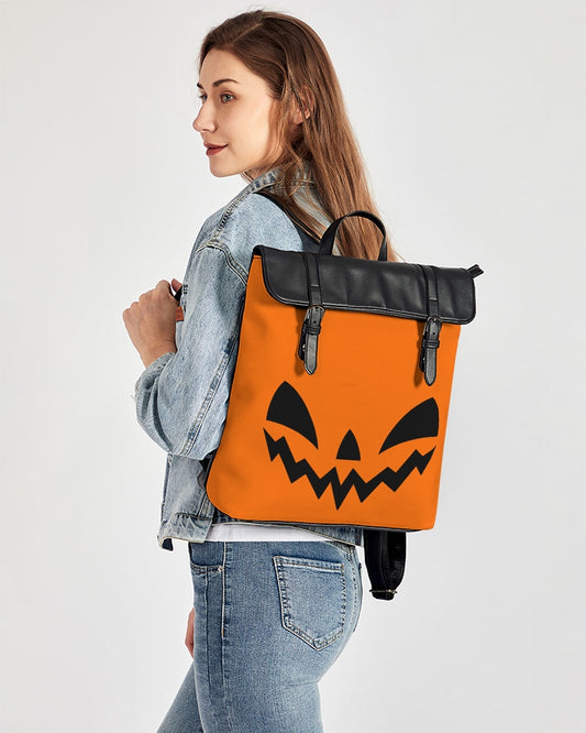 Happy Jack-O-Lantern Face Orange Black Casual Flap Backpack