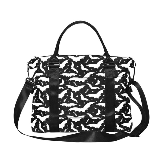 Bats and Stars Black and White Large Travel Duffel Bag