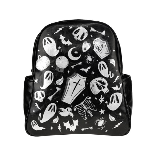 Dearly Departed Black and White Faux Leather Backpack Bag