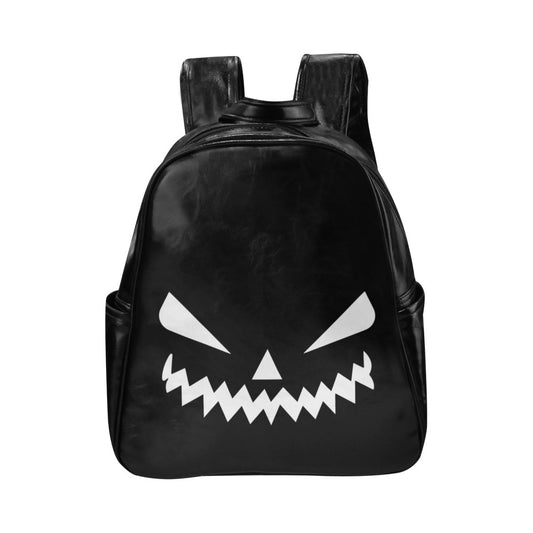 Jack-O-Lantern Face Black and White Faux Leather Backpack Bag