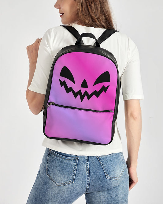 Happy Jack-O-Lantern Face Pink Purple Gradient Classic Faux Leather Backpack