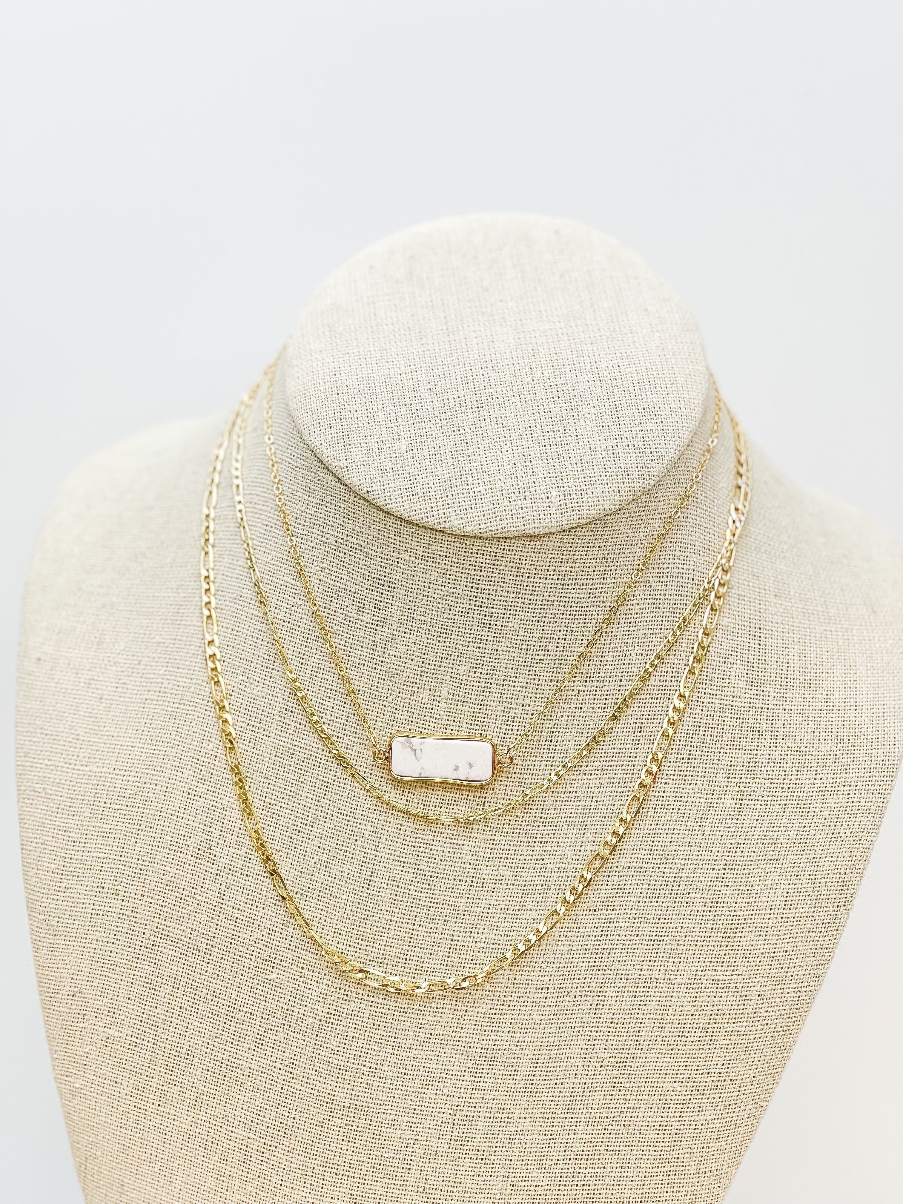 Stone Gold Layered Necklace - Marble