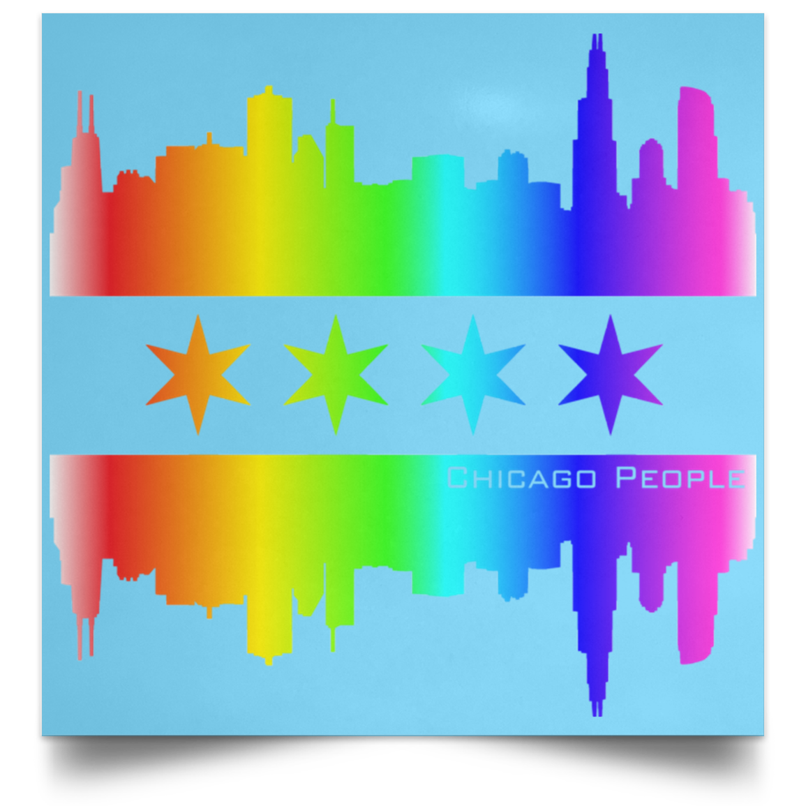 Chicago Pride Skyline Flag Satin Square Poster My True Chicago
