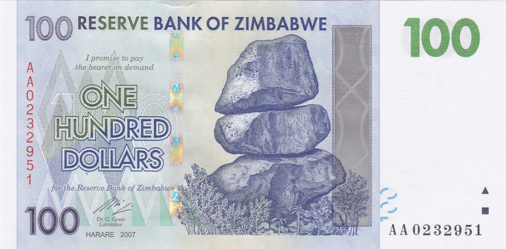 Zimbabwe 100 Dollar Banknote