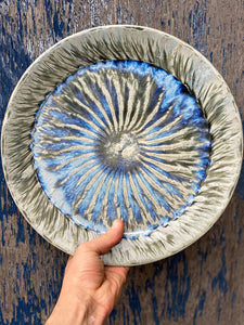Blue glazed plate by Freya Bramble Carter