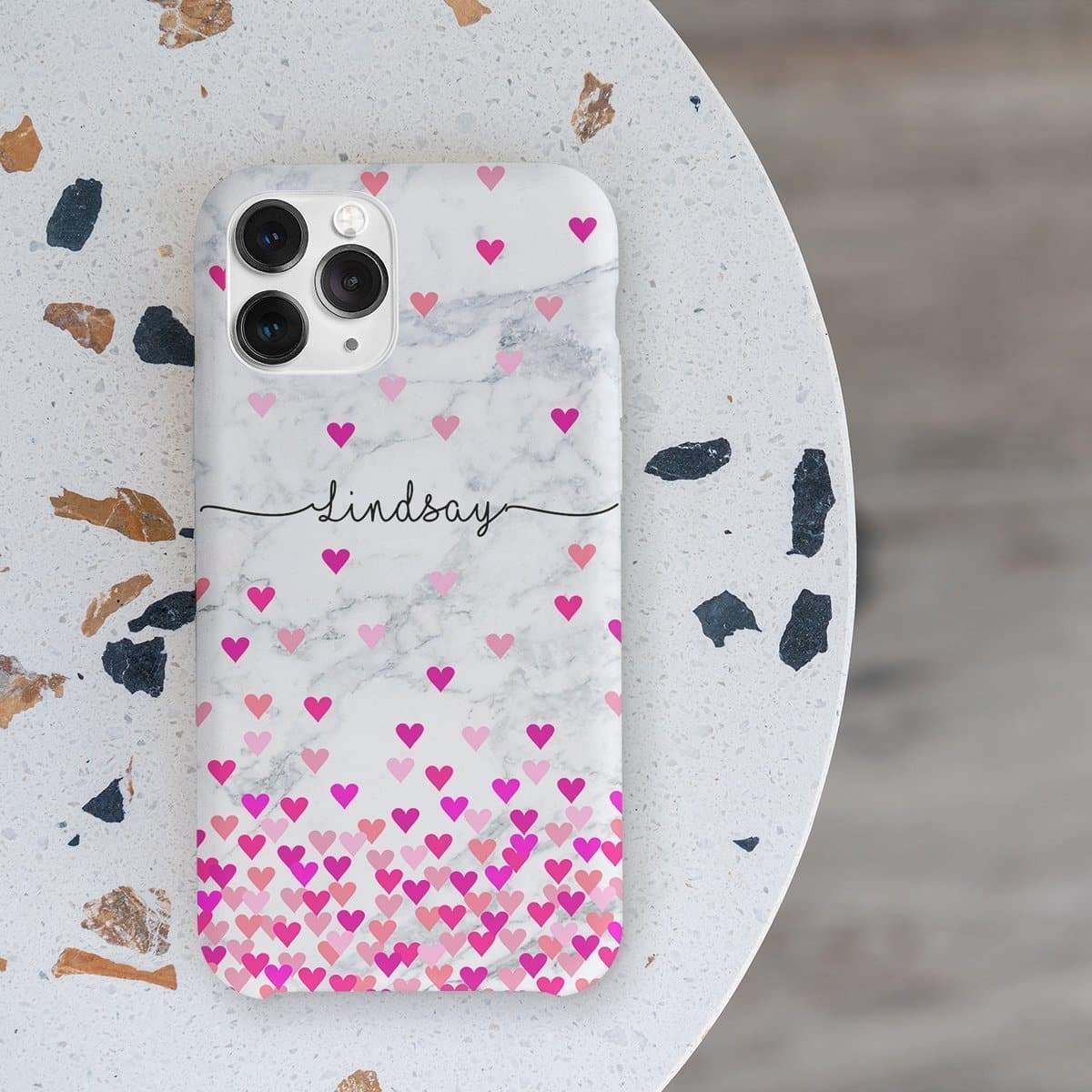 Handwritten Hearts Marble Monogram Case