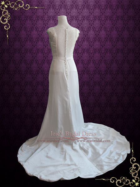 Cowl Neck Modest Lace Back Wedding Dress