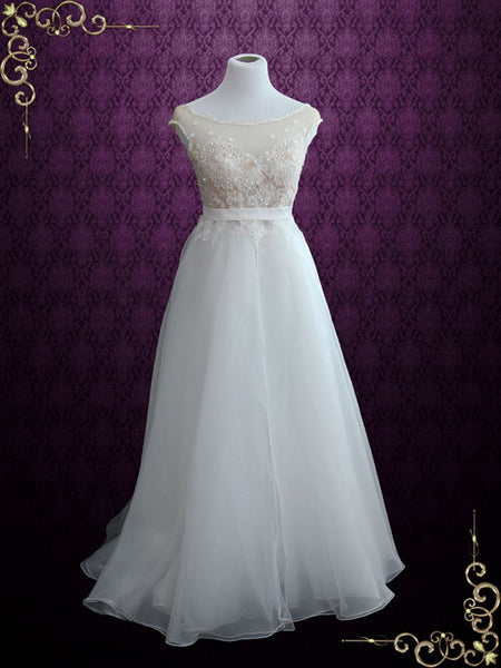 Vintage Lace Organza Beach Wedding Dress