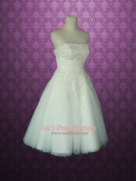 Retro Strapless Lace and Tulle Short Wedding Dress