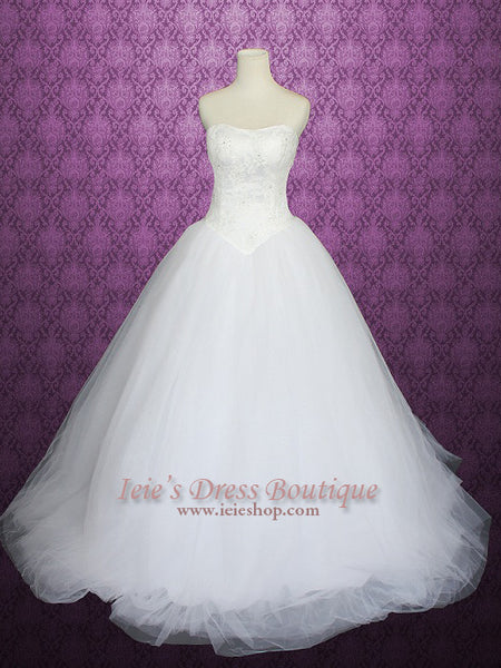 Strapless Tulle Ball Gown Princess Wedding Dress