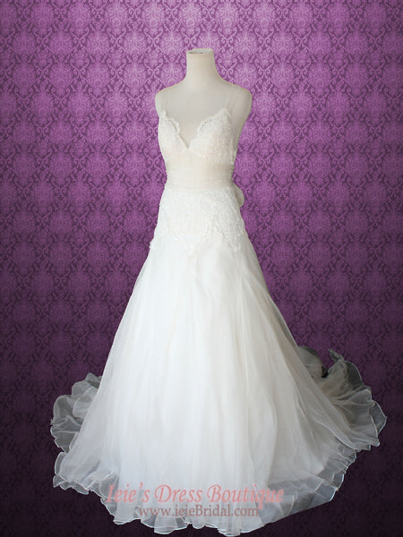 A-line Lace Wedding Dress with Organza Cross Back