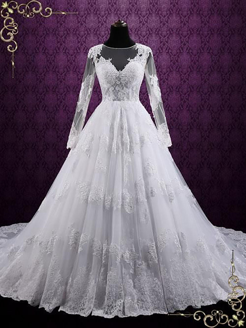 Ball Gown Lace Wedding Dress With Long Sleeves