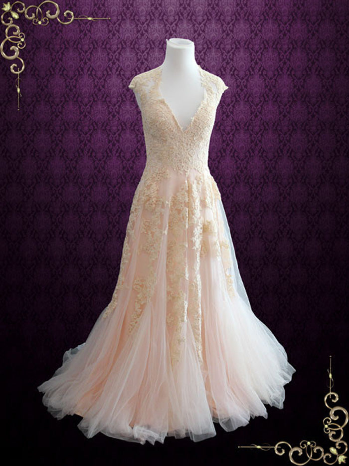 Blush Pink Lace Wedding Dress