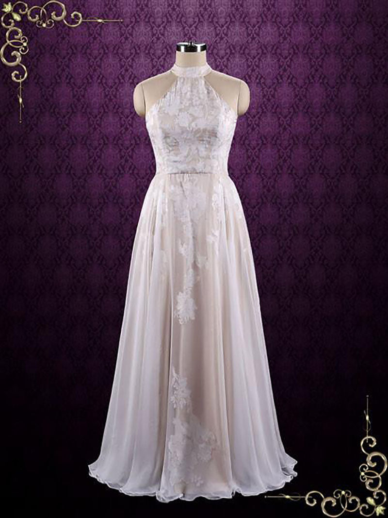 Halter Lace Chiffon Evening Dress