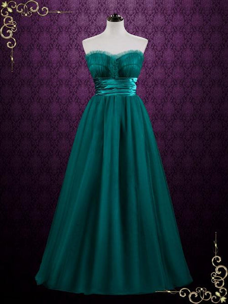 Green Strapless Long Tulle Formal Gown