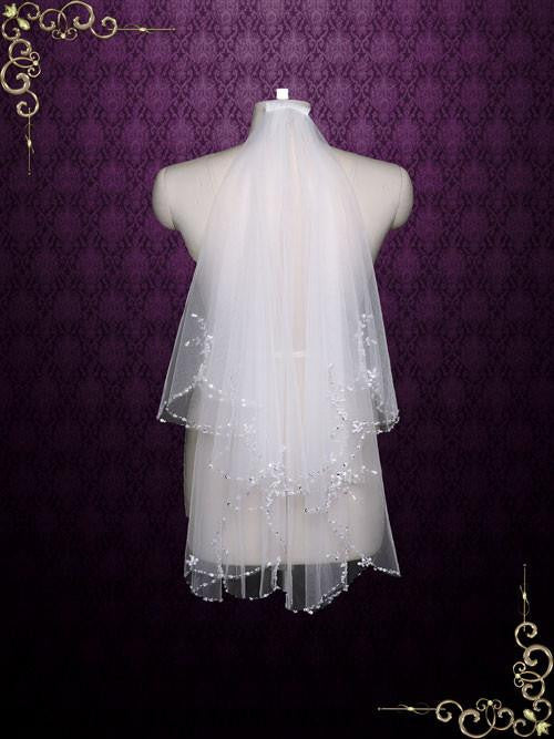 2 Tier Fingertip Bridal Veil with Sparkling Beadings