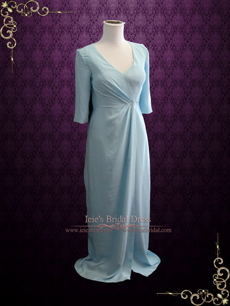 Blue Wedding Dress with Mid Sleev
