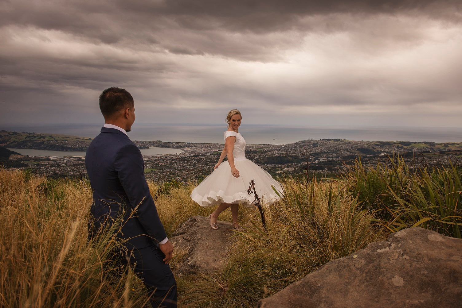 Lisa in Retro Audrey Style Wedding Dress