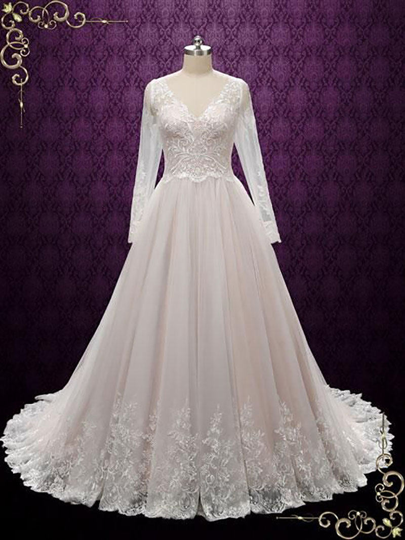 Long Sleeve Wedding Dress With Nude Lining