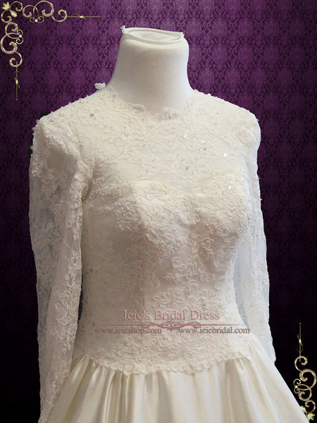 Wedding Dress with High Lace Illusion Neckline
