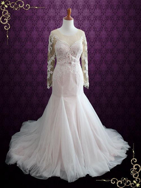 Pearl Pink Lace Mermaid Wedding Dress