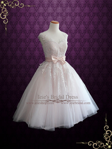 Pink Tea Length Wedding Dress
