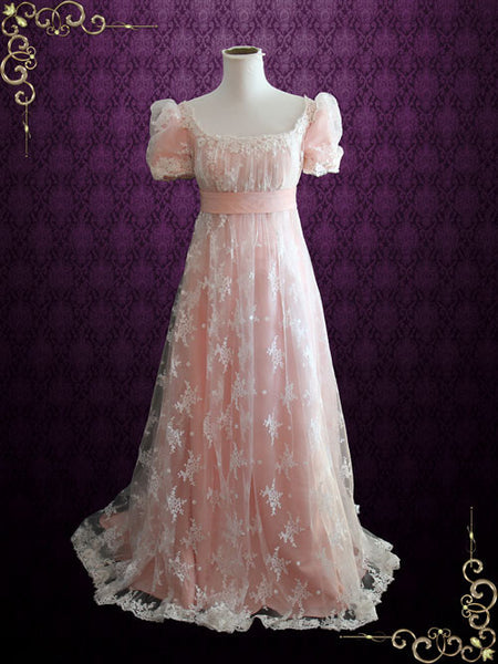 Pink Lace Regency Style Ball Gown
