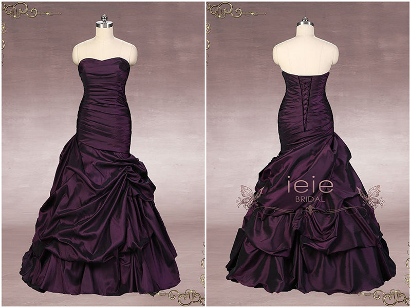 Strapless Purple Fit and Flare Wedding Dress