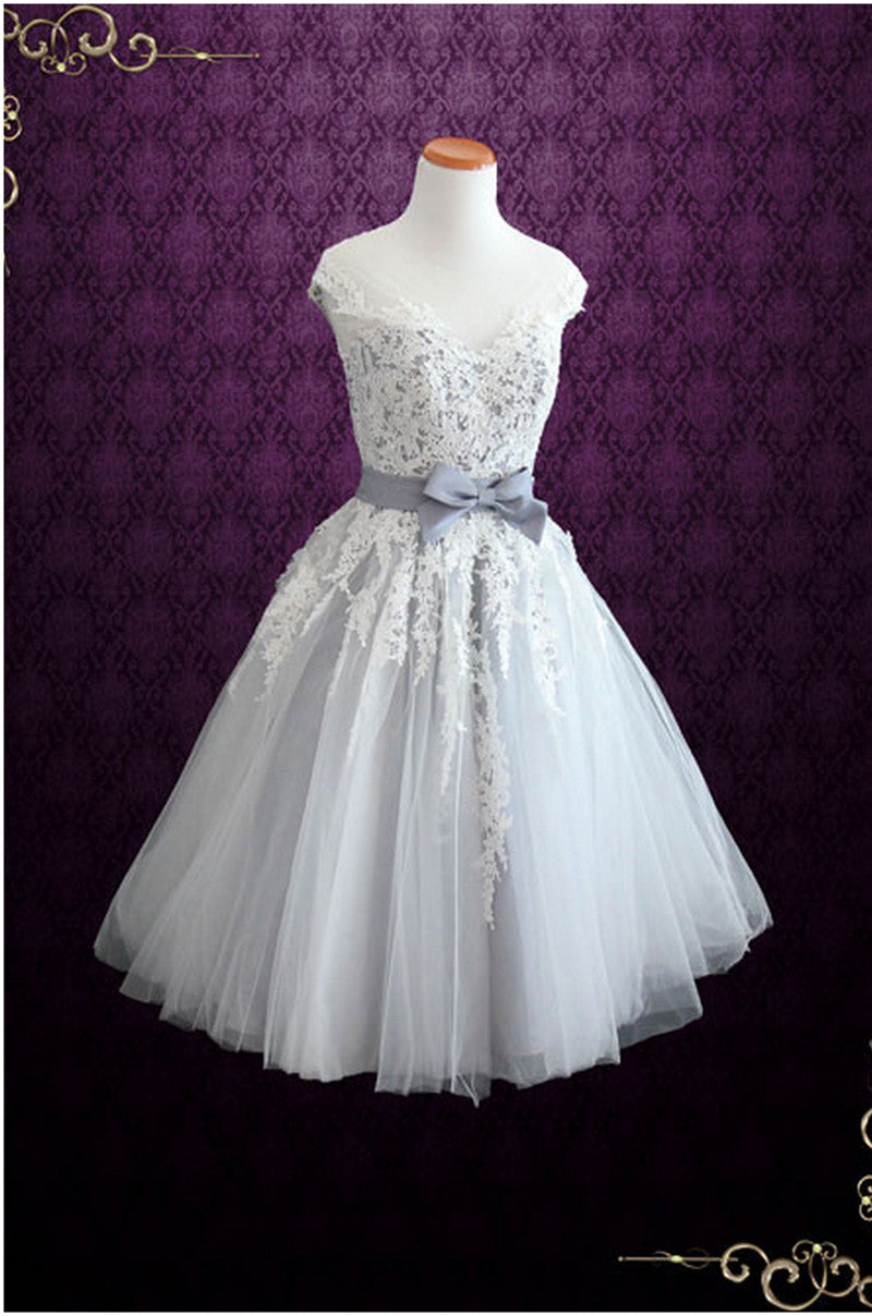 Retro Gray Tea Length Bridesmaid Dress