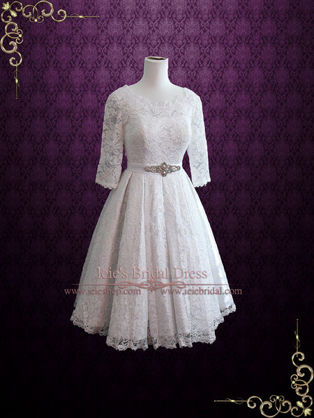 Tea Length Cotton Lace Wedding Dress