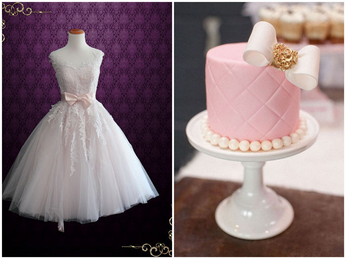 Tea Length Wedding Dress and Pink Cake