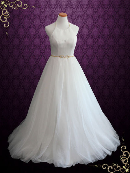 Simple Elegant Halter Tulle Wedding Dress