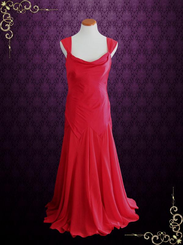 Vintage Inspired Red Long Bridesmaid Dress