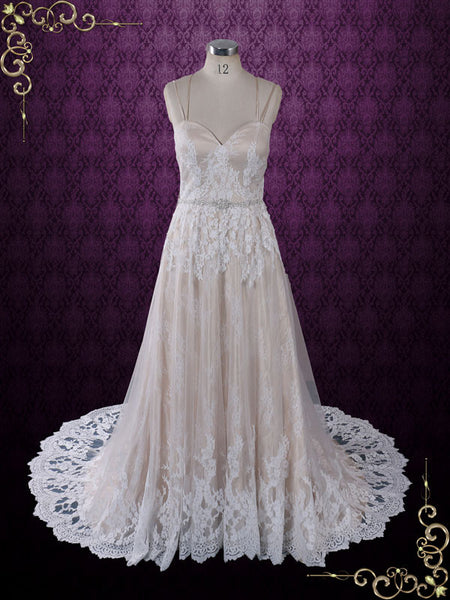 Vintage Champagne Lace Wedding Dress