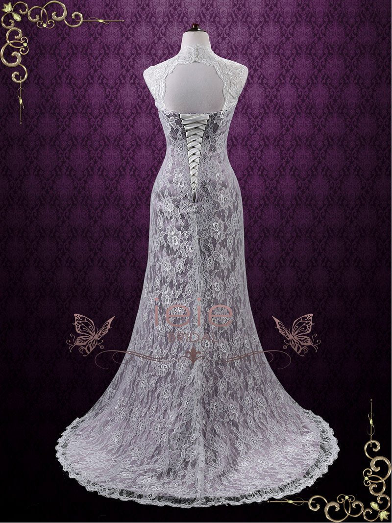 Vintage Purple Lace Wedding Dress with Keyhole Back
