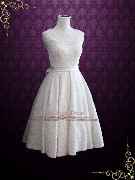 Ivory Lace Tea Length Wedding Dress